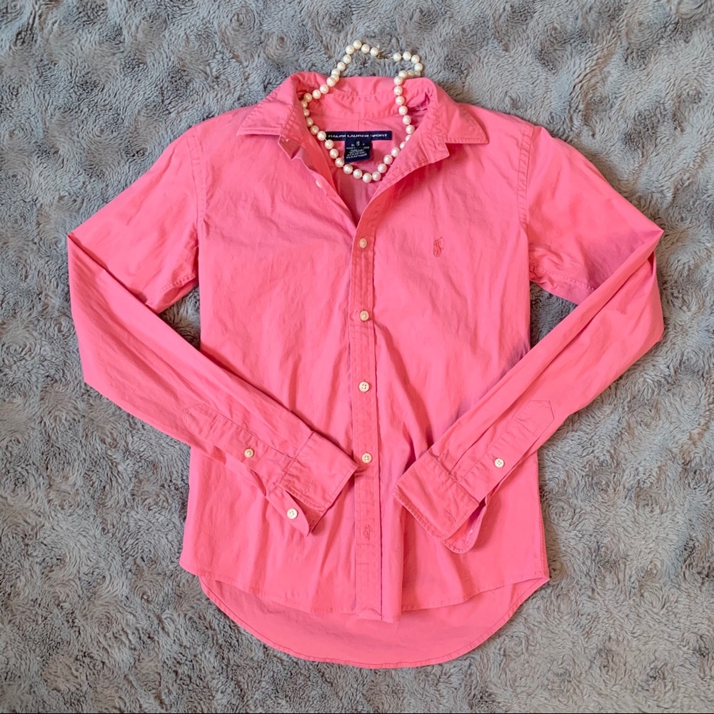 Pink Ralph Lauren lightweight button down shirt